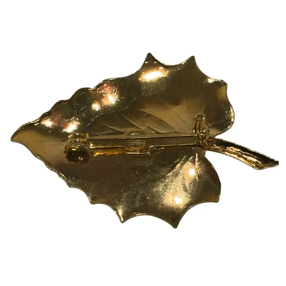 Gold Tone Metal Leaf Pin Autumn Fall